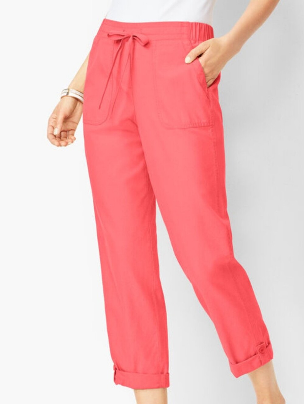 Talbots Coral Pink Drawstring Rolled Hem Pants #3763